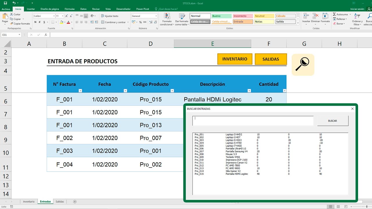 Como hacer un inventario y control de Stock con entradas y salidas en Excel