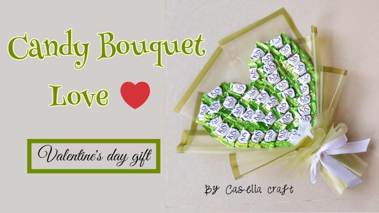 CARA MEMBUAT BUKET PERMEN BENTUK LOVE || IDE KADO HARI VALENTINE || DIY CANDY BOUQUET