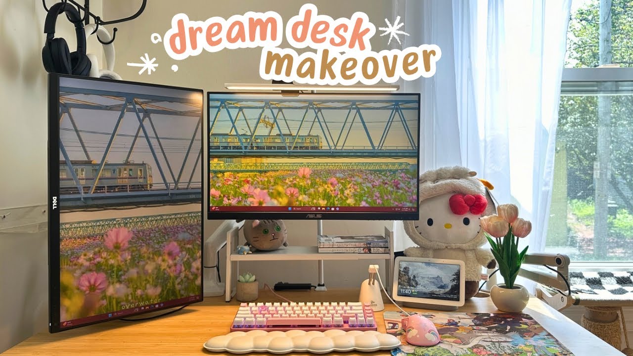eng) AESTHETIC DESK MAKEOVER 🌸 cute decor, organization, 2024 pc setup