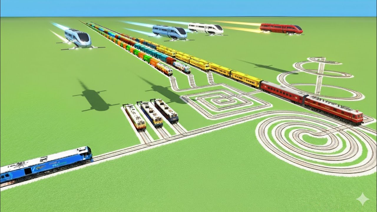 💖EIGHT TRAINS CROSSIN ON SAME TRACK FACE TO FACE RISKY💞CIRCLE RAILROAD RAILWORK