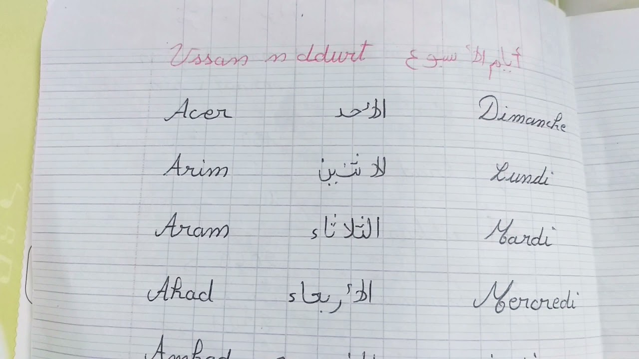 أيام الأسبوع بالأمازيغية.           Ussan