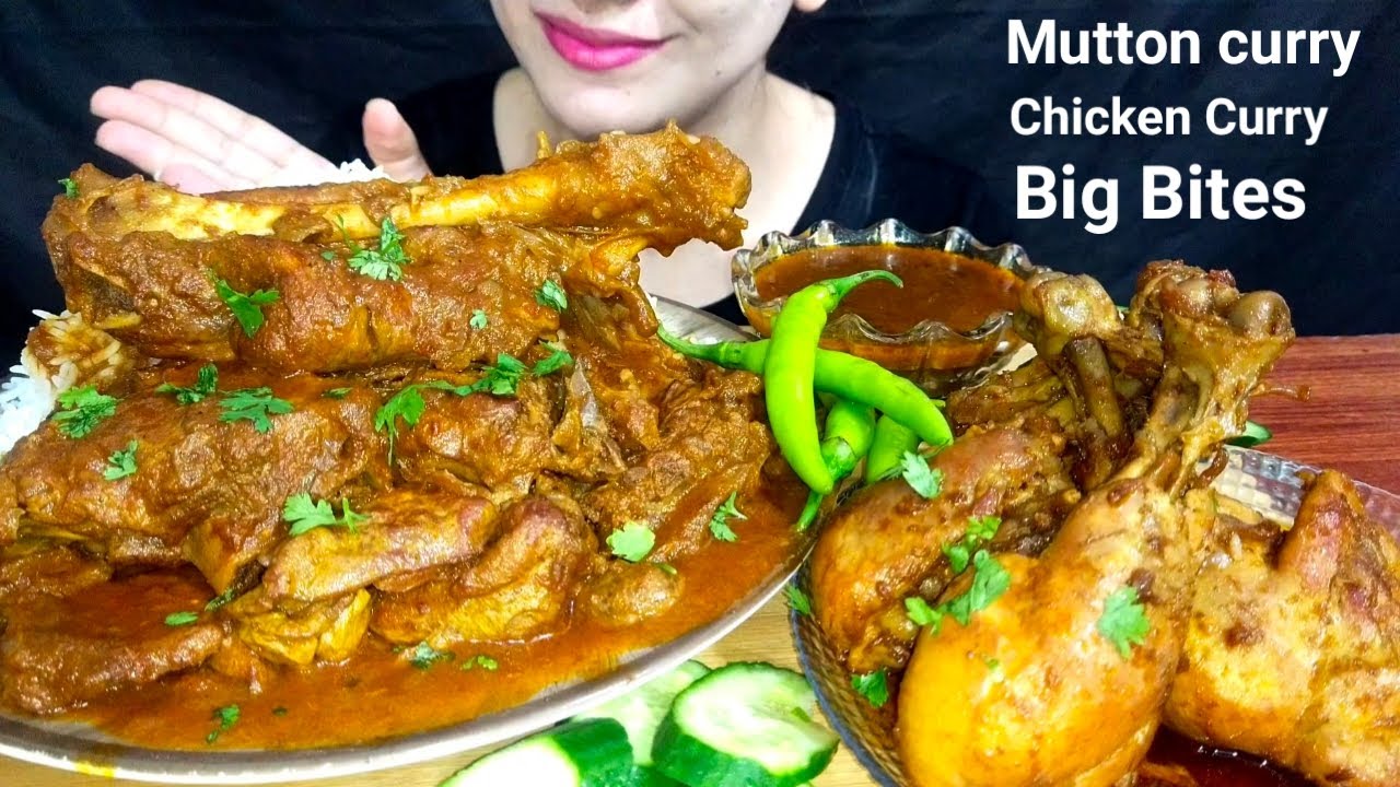 ASMR EATING SPICY MUTTON CURRY🦙+CHICKEN CURRY🍗+WHITE RICE+GREEN CHILLI || REAL MUKBANG(NO TALKING