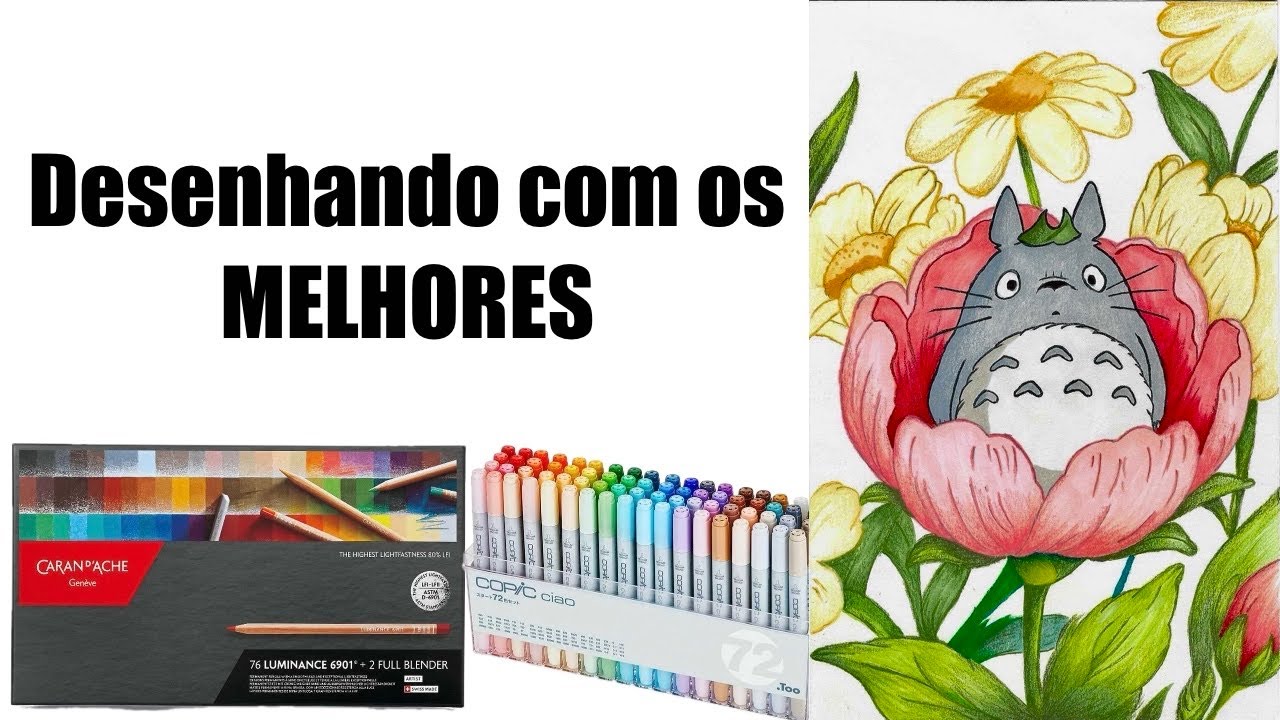 Desenhando o Totoro com COPIC CIAO, lapis de cor CARAN Dache, DERWENT, PRISMACOLOR - 1 parte