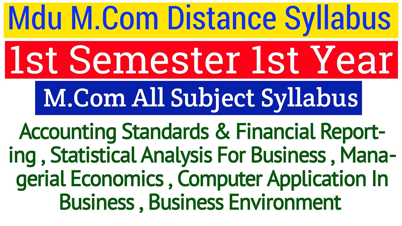 Mdu Distance M.Com 1st Semester All Subject Syllabus || MDU M.Com Distance First Semester Syllabus