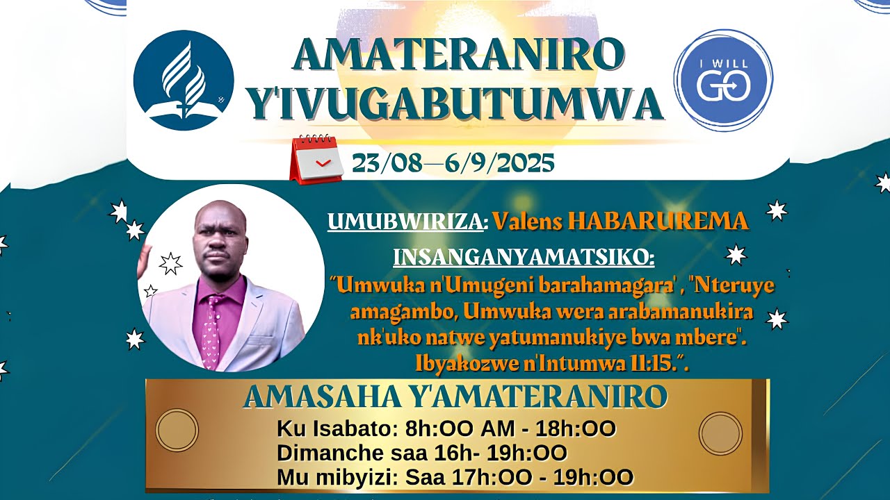 🔴LIVE: DAY #1 AMATERANIRO Y'IVUGABUTUMWA#SAMUDUHA SDA: HABARUREMA VALENS