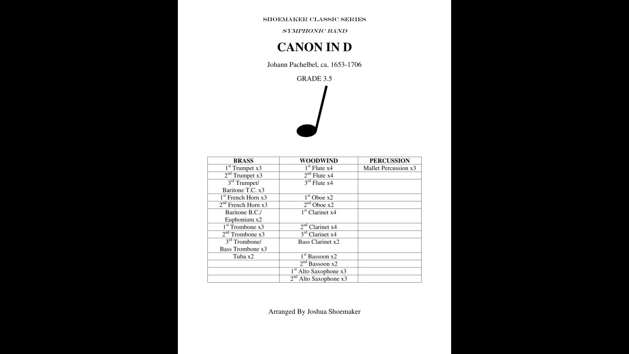 Canon in D - Classic Series (Symphonic Band) - Joshua Shoemaker Music