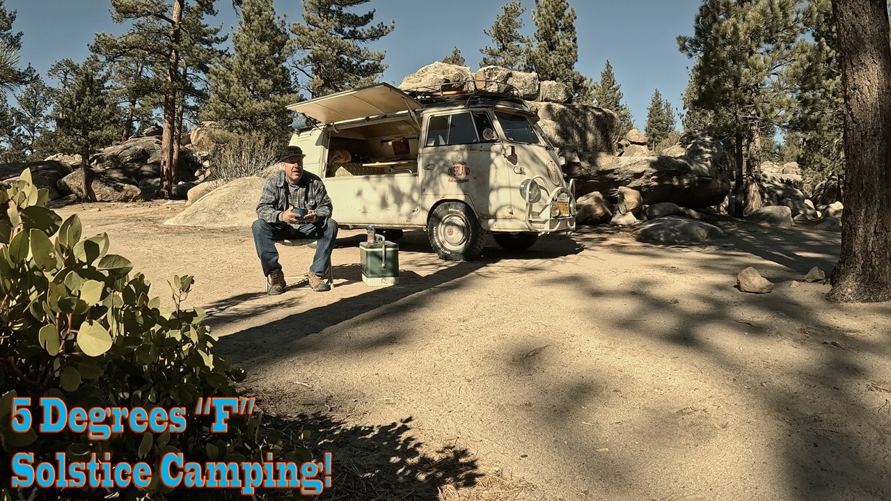 VW Bus Winter SOLSTICE Camping  - desert to pine - 4K holiday version