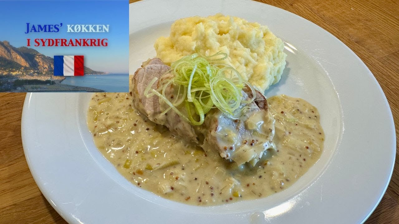 Mørbrad med dijonsennep og porrer