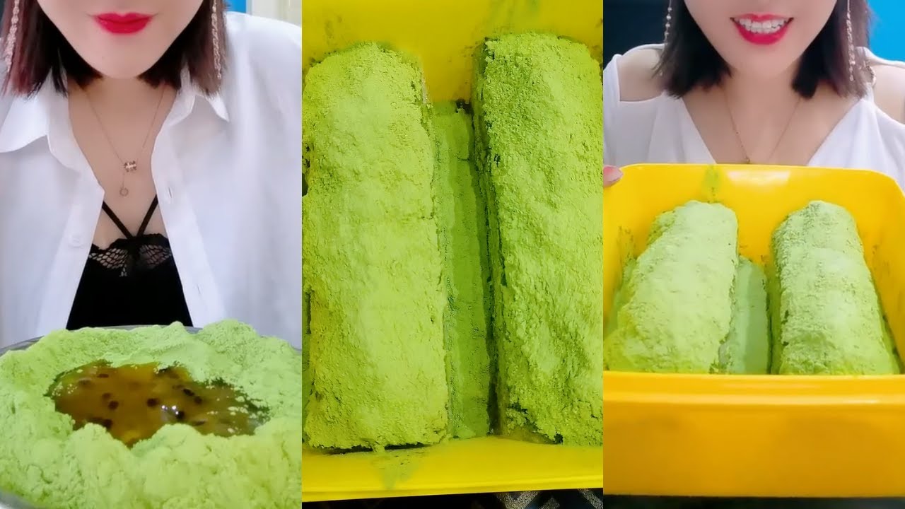 ASMR 얼음먹방 HEAVY MATCHA POWDERY CRUNCH ICE BLOCK ICE EATING ASMR P1506 💚🍵 GREEN ICE MUKBANG 녹차 | 抹茶