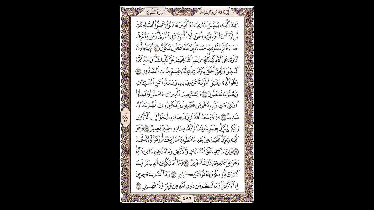 سورة الشورى - الشيخ خالد الجليل - صفحة 486 للحفظ مكررة ثلاث مرات