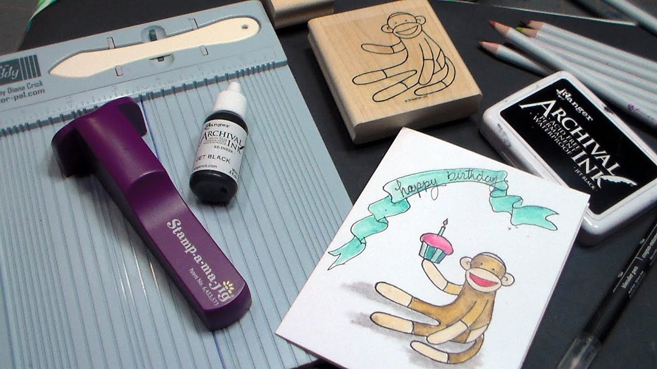 stamp school 8: reinking, positioning, scoring, and how to color a monkey