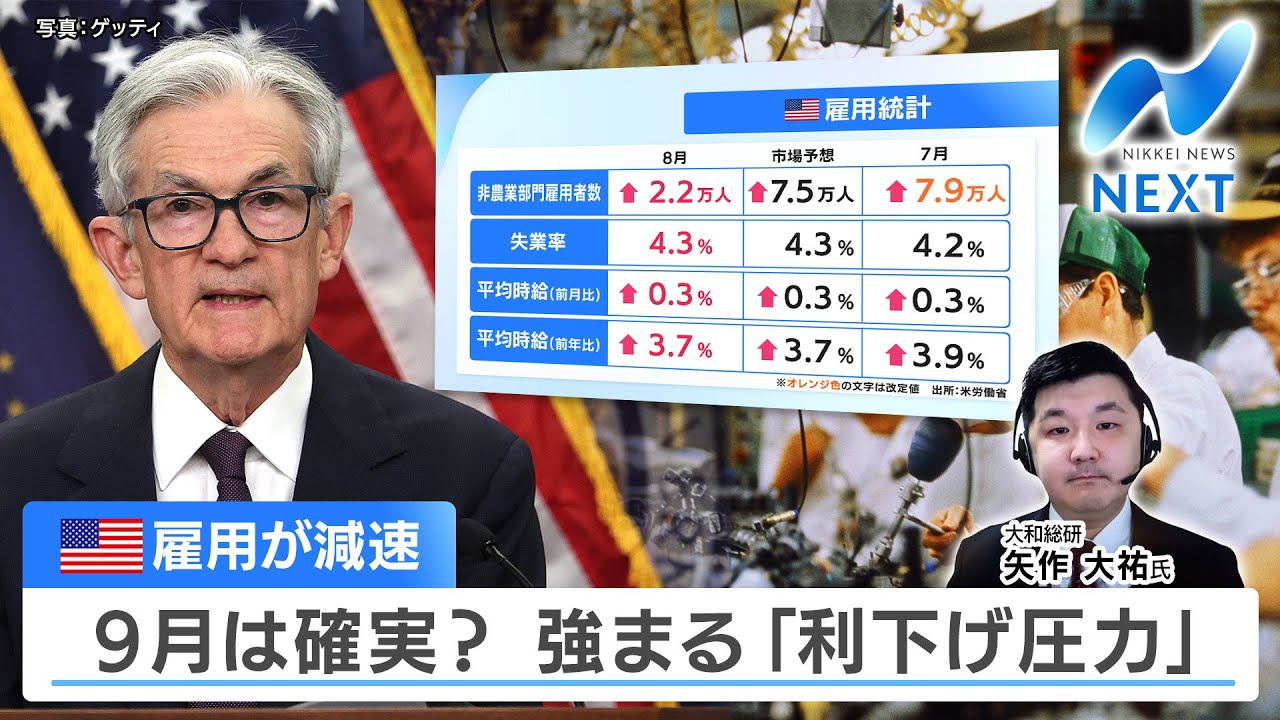 米雇用が減速 9月は確実？ 強まる「利下げ圧力」【NIKKEI NEWS NEXT】