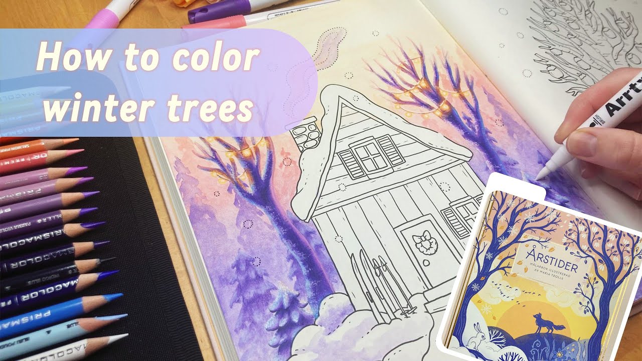 How to color a winter scene | Colored pencils | Acrylic markers | Maria Trolle | Arstider