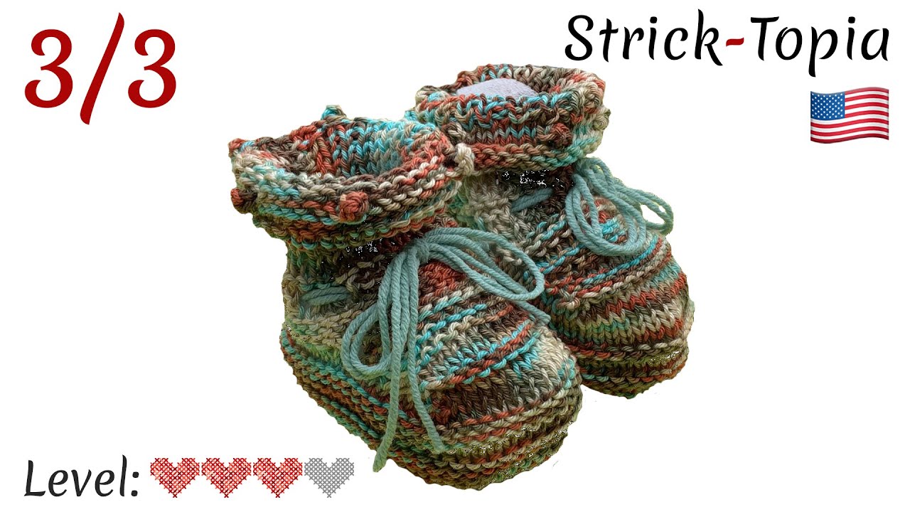 Safari Baby Booties with Pom Poms – Easy Knitting Tutorial (Video 3/3 – The Sole)