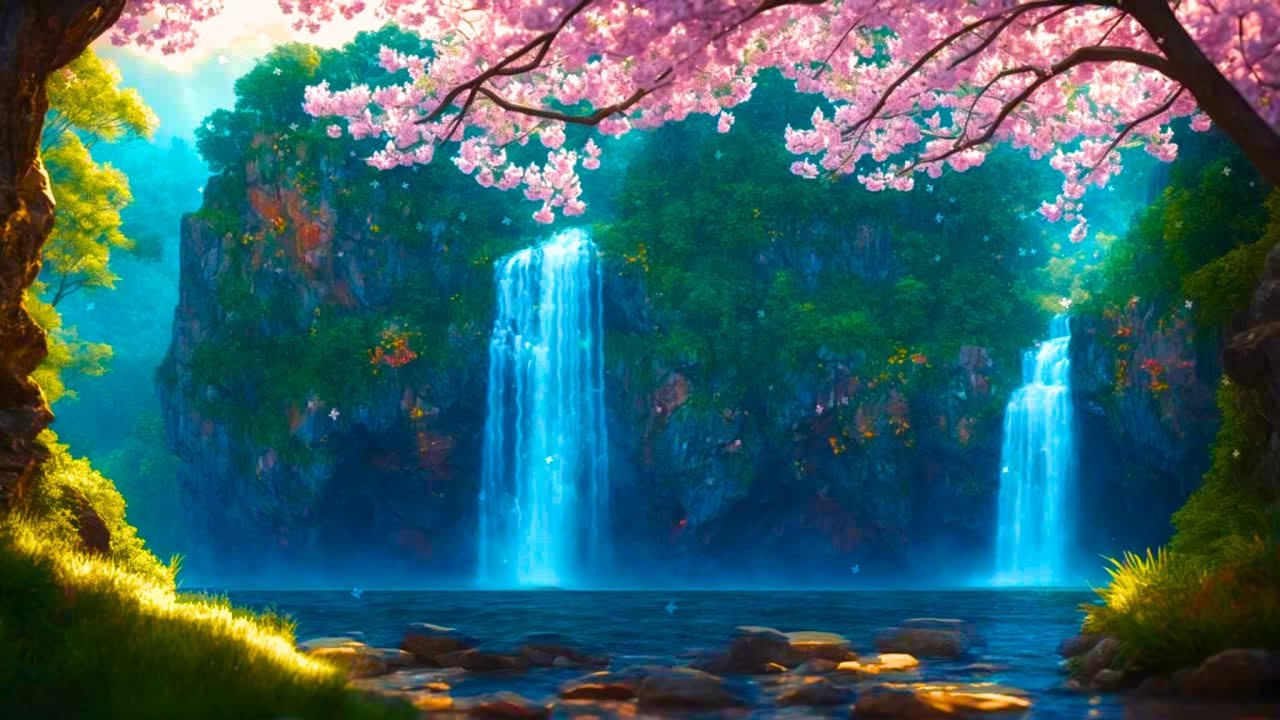 20-Minute Spring Morning Meditation | Waterfalls, Cherry Blossoms & Inner Calm 🌸