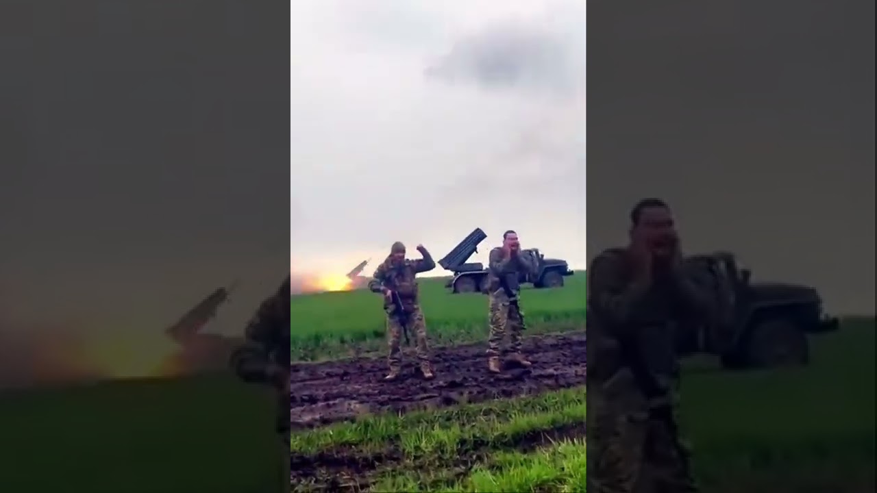 Ukrainian  BM-21 &ldquo;Grad&rdquo; 122 mm  multiple  rocket launchers  hammer on Russian positions