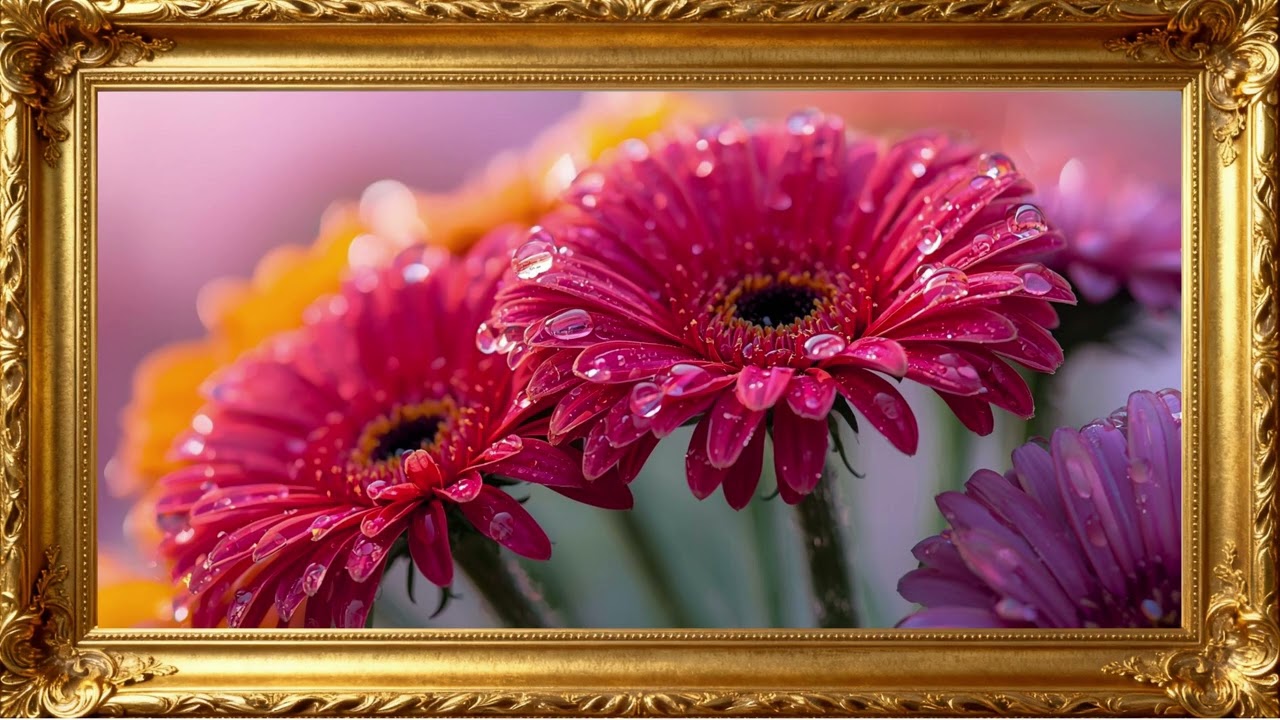 Morning Dew Harmony – 4K Colorful Flower Wallpaper for Relaxing Homes | 4K Frame TV Art