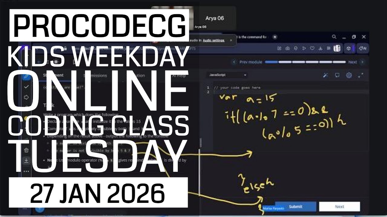 ProCodeCG Kids Weekday Coding Class - Tuesday - 27 Jan 2026