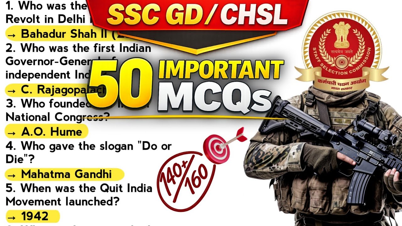 Top 50 important GK GS Questions || SSC GD JKP constable Delhi police || important MCQs 
