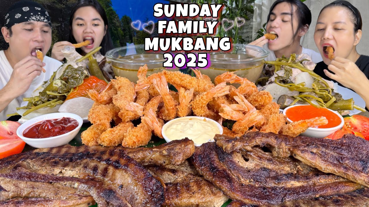 Sunday Family Mukbang 2025 Shrimp Katsu, Grill Pork Liempo and Sinampalukang manok ( Chicken )