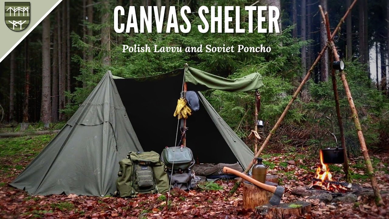 Canvas Shelter ~ Polish Lavvu upgrade Version + USSR Poncho ~ Winter Bushcraft ~ Szegediner goulash