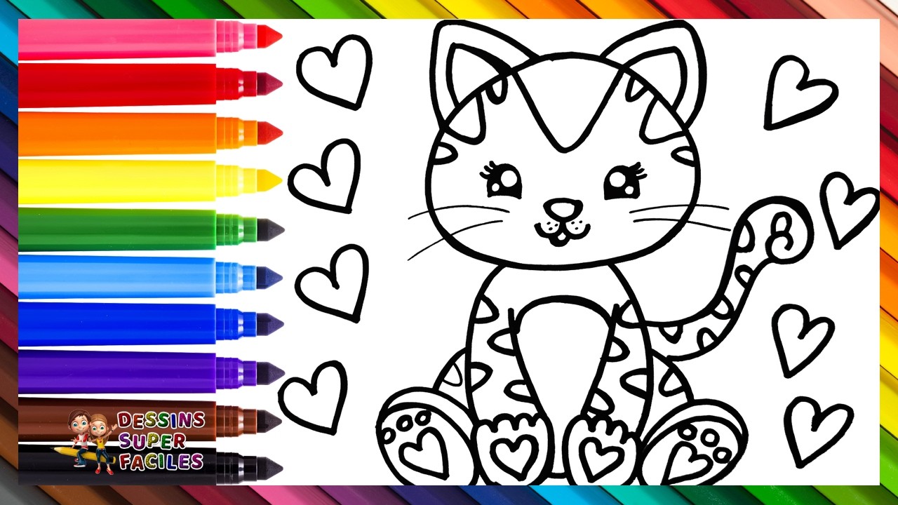 Dessiner Et Colorier Un Chat Mignon 🐱 🐈❤️🧡💛💚💙💜🌈 Dessins Pour Les Enfants