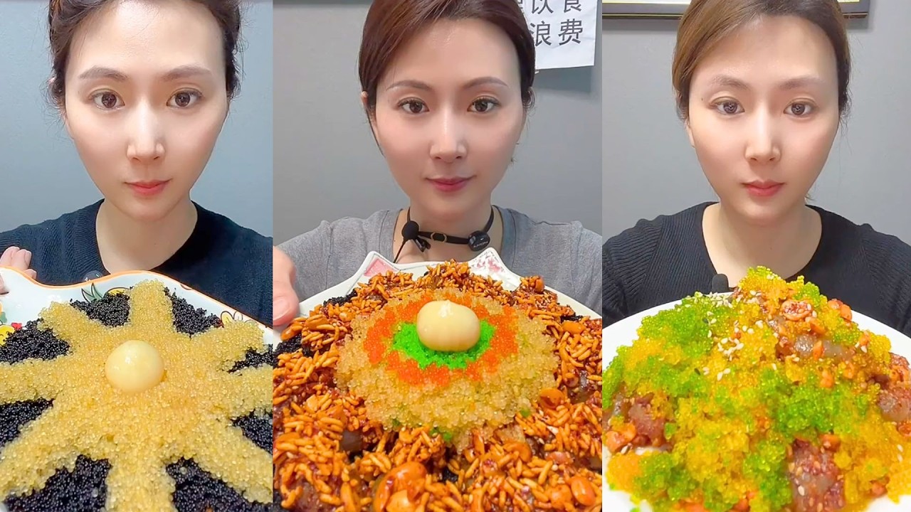 Chinese Colorful Fish Roe & Spicy Seafood ASMR | Crunchy Eating Sounds #118
