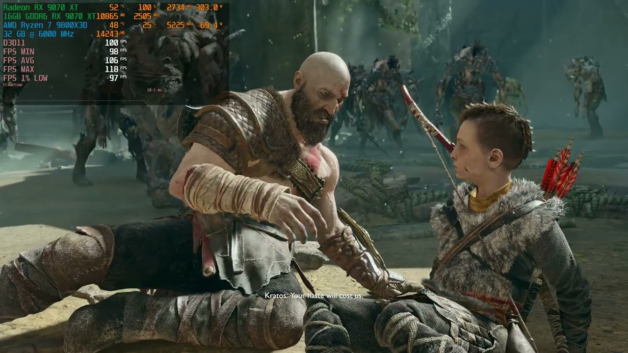 God of War &mdash; RX 9070 XT + Ryzen 7 9800X3D | 4K | Настройки ULTRA