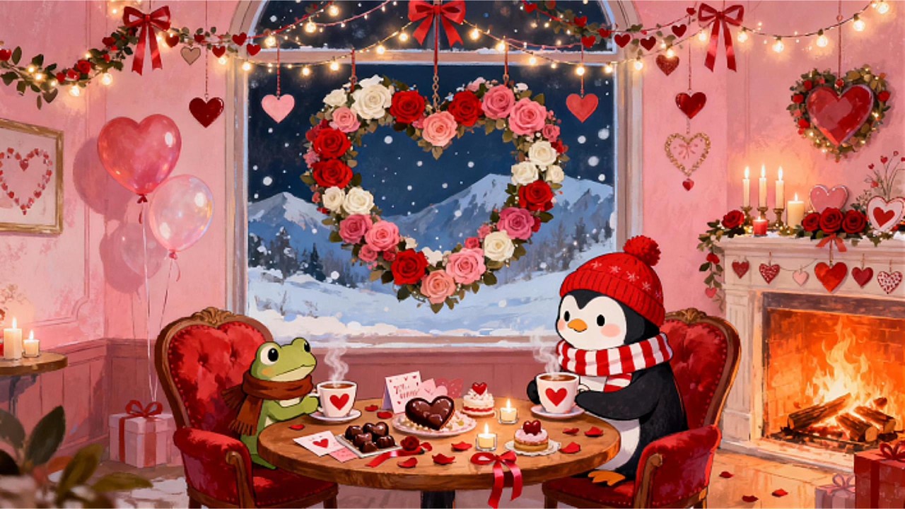 ✨ Penguin Valentine Pink Room Vibes💕 Soft Lofi for Love, Relax & Study