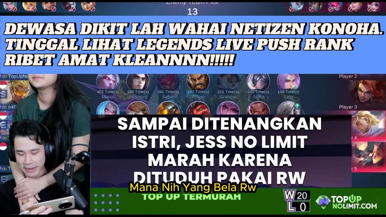 SAMPAI DITENANGIN ISTRI, JESS NO LIMIT MARAH DITUDUH PUSH RANK PAKAI RW #mobilelegends #MLBB