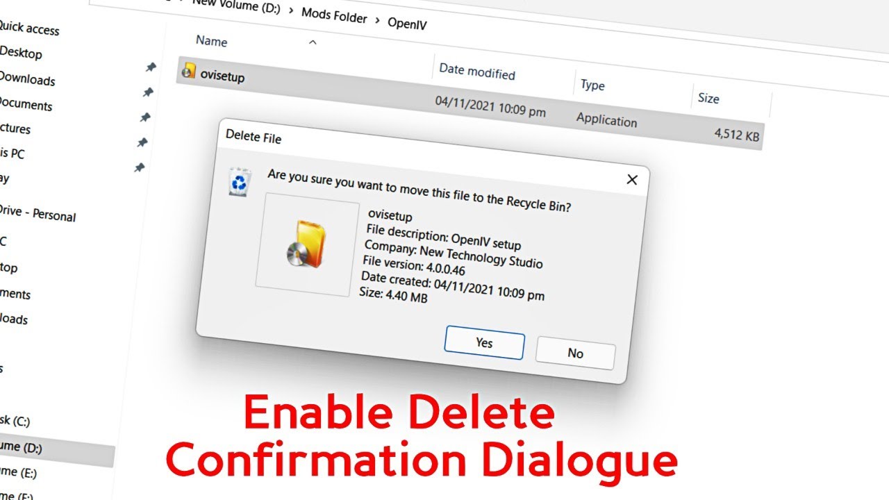 Enable a Delete Confirmation Dialog Message in Windows 11