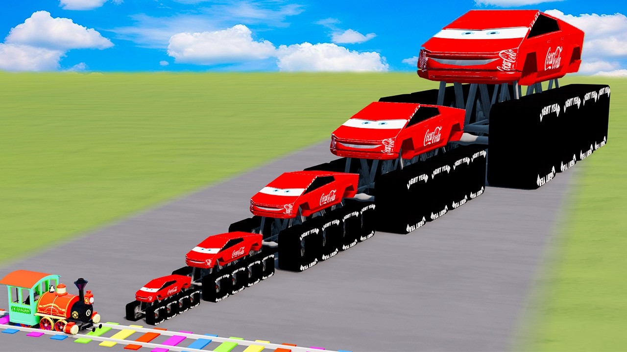 Big & Small Coca Cola Truck Lightning Mcqueen VS Train | BeamNG.drive