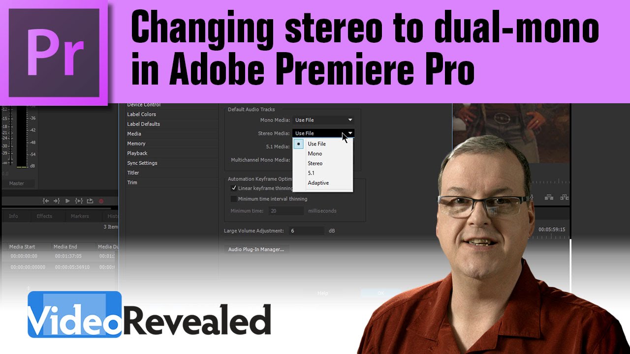 Изменение стерео на двойное моно в Adobe Premiere Pro