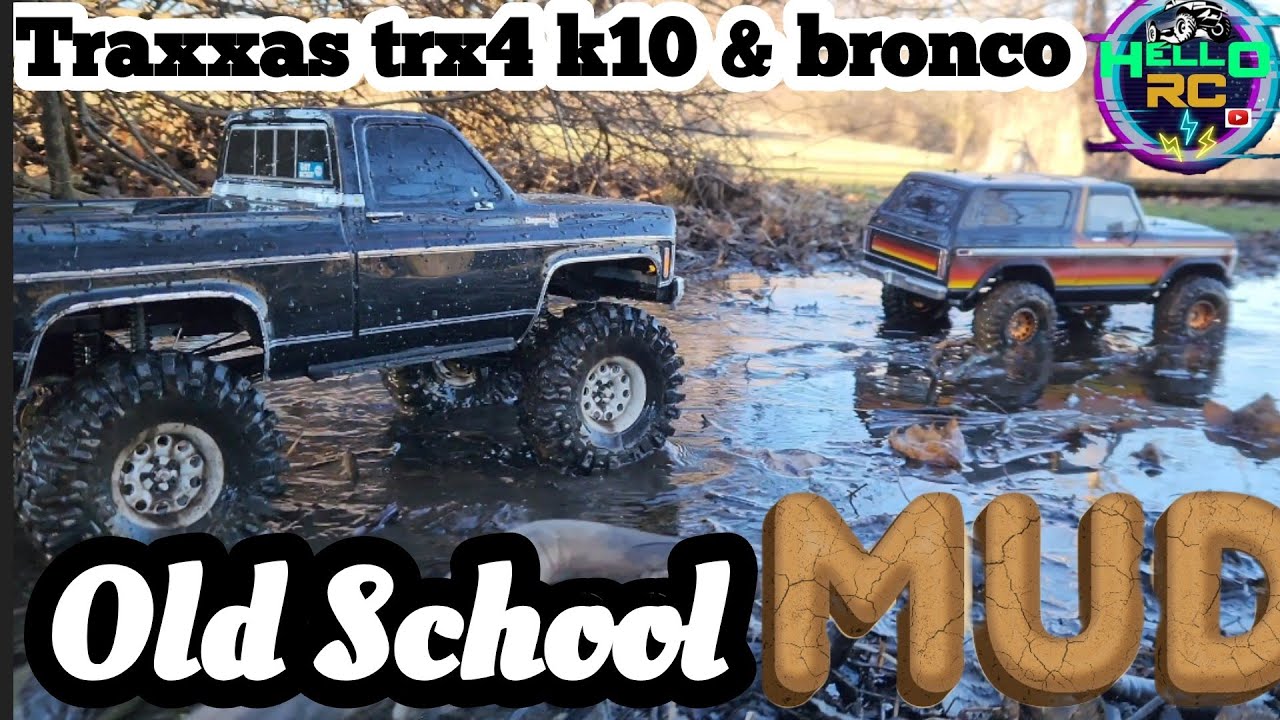 Traxxas trx4 Chevy k10 and 79 Bronco playing in the mud at Crawler County