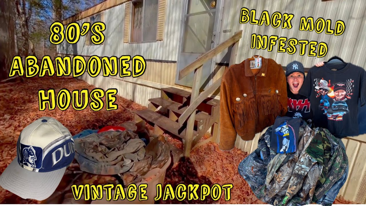 Abandoned house full of vintage clothing! 80s/90s camo, nascar & vintage hats!