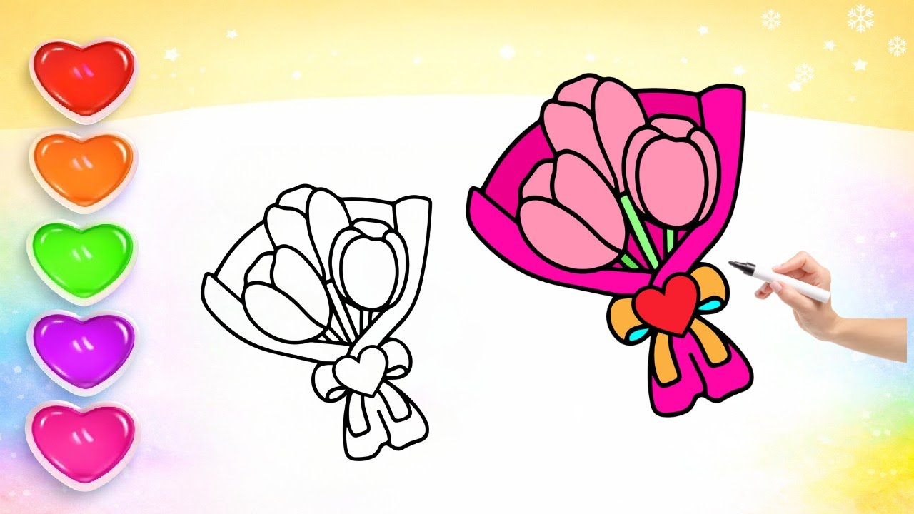 💐♥️Рисунок цветов ко Дню святого Валентина для детей | Милый букет цветов в форме сердца | Просто...