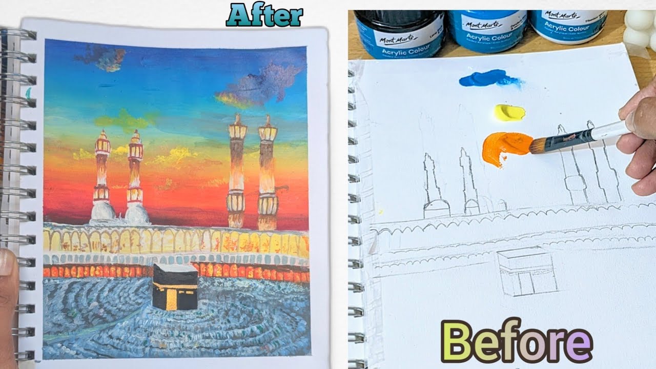 How to paint Kaaba Sharif at sunset 🌇🕋