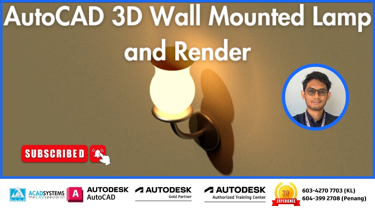 AutoCAD 3D Wall Mounted Lamp Modelling and Rendering