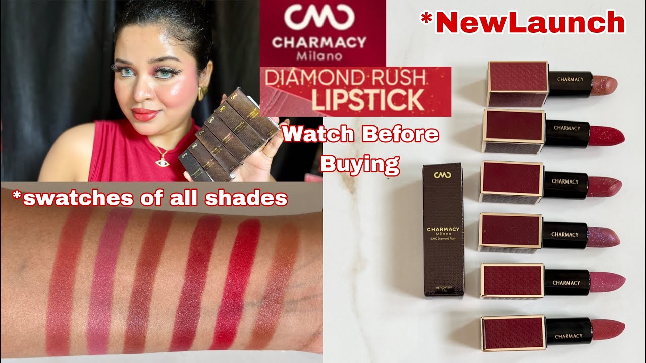 *NEW Charmacy Milano Diamond Rush Glitter Lipstick All Shades Swatches & Honest Review, Wear Test 
