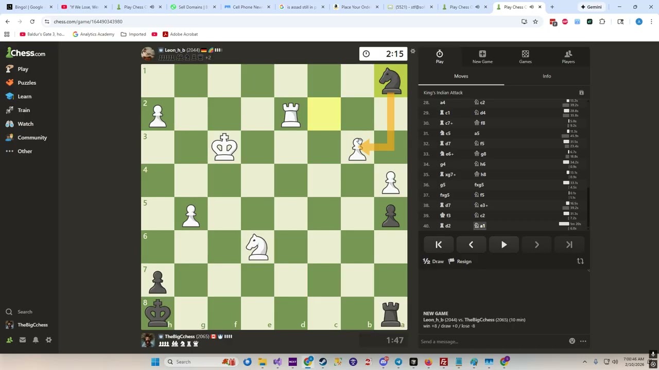 We had to hope he hangs a rook and we can mate him 20 seconds