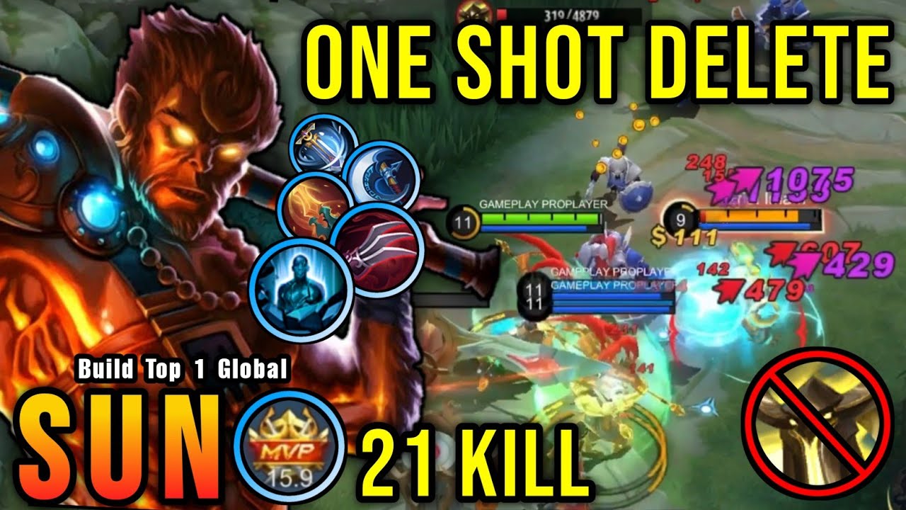 21 Kills!! Sun Critical Damage (ONE SHOT DELETE) - Build Top 1 Global Sun ~ MLBB