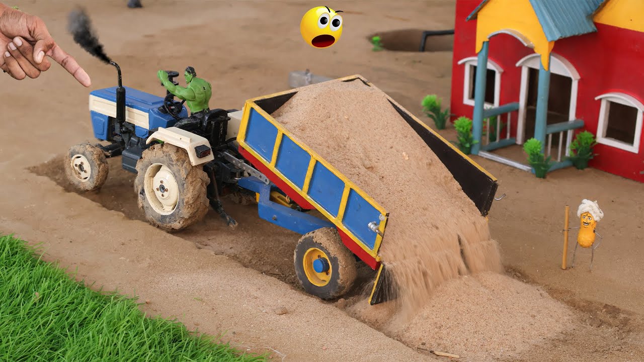 Diy mini tractor trolley soil unload in mud road science projects @Weldux