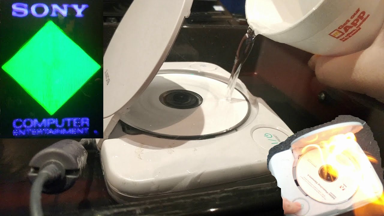 Уничтожение Play Station 1 (вода, огонь, гольф)