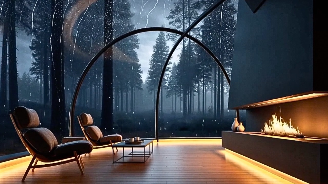 Rainy Night Inside a Luxury Glass Dome in the Forest | Cozy Rain Ambience