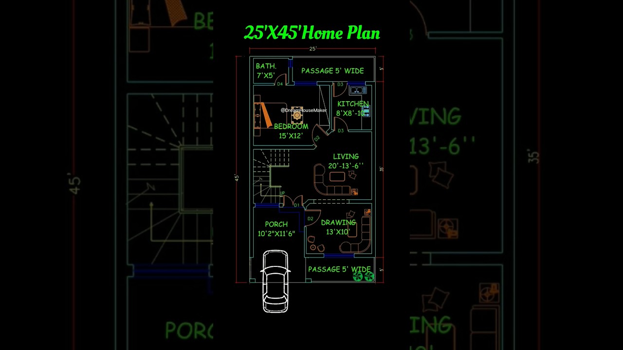 25x45 home plan with car parking| 25x45 home design | 25 by 45 house design #shorts #home #viral