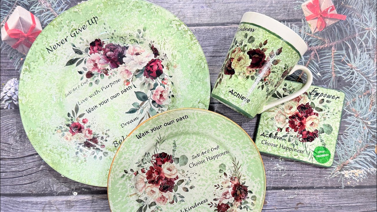 Easy Transfer on Ceramic Mug with Color白瓷杯水轉印拼貼～上色技巧 #diy #decoupageideas 