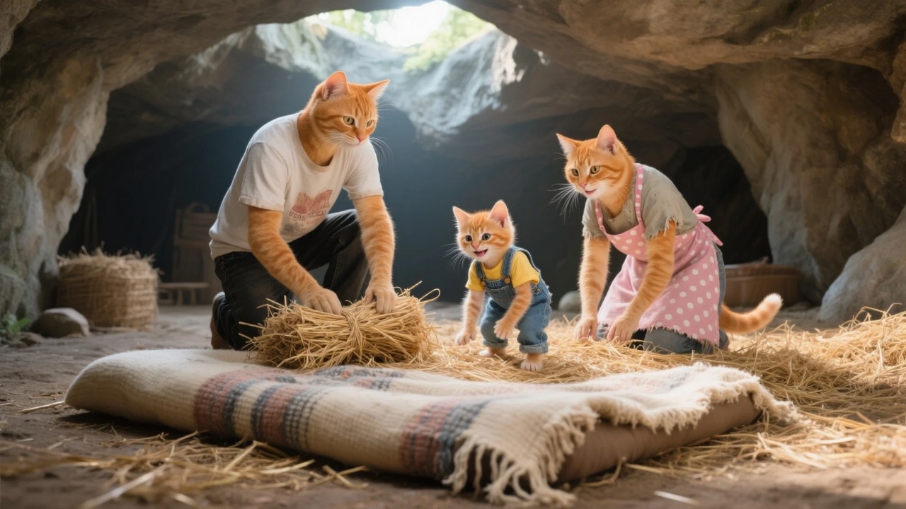 Papa Cat Lost Everything 💔, Mama Cat & Ginger Kitten Build a Simple Life in Mountains 🏞️💖