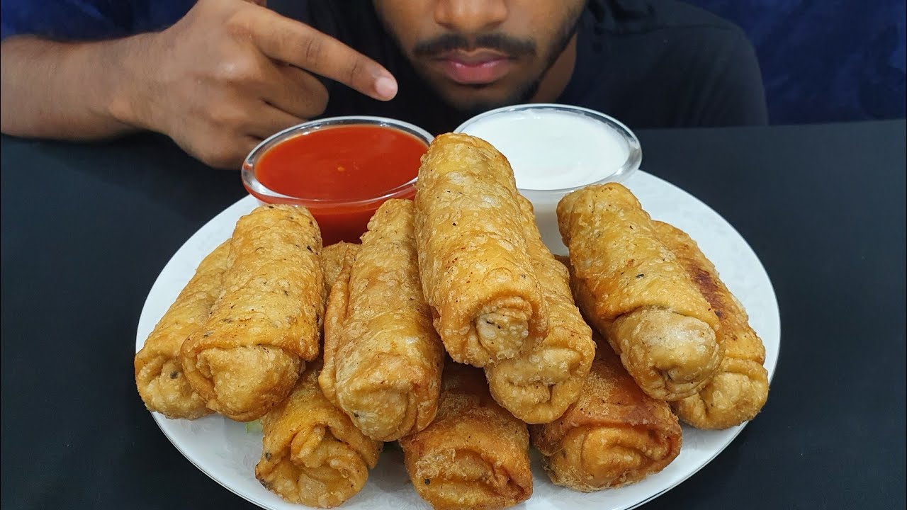 ASMR VEG SPRING ROLL & NOODLE ROLL KETCHUP AND MAYONNAISE MUKBANG(NO TALKING)||#Mouthwatering