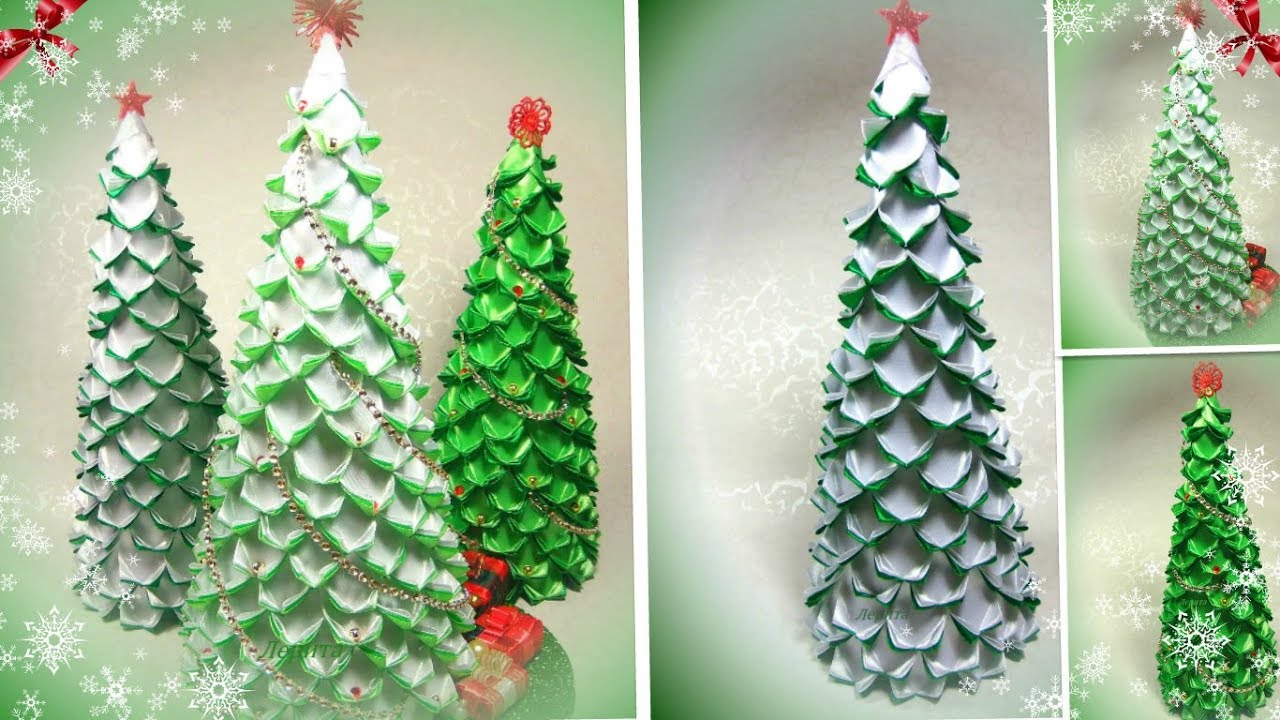 Ёлочка своими руками из атласных лент, канзаши Мк / diy Christmas tree