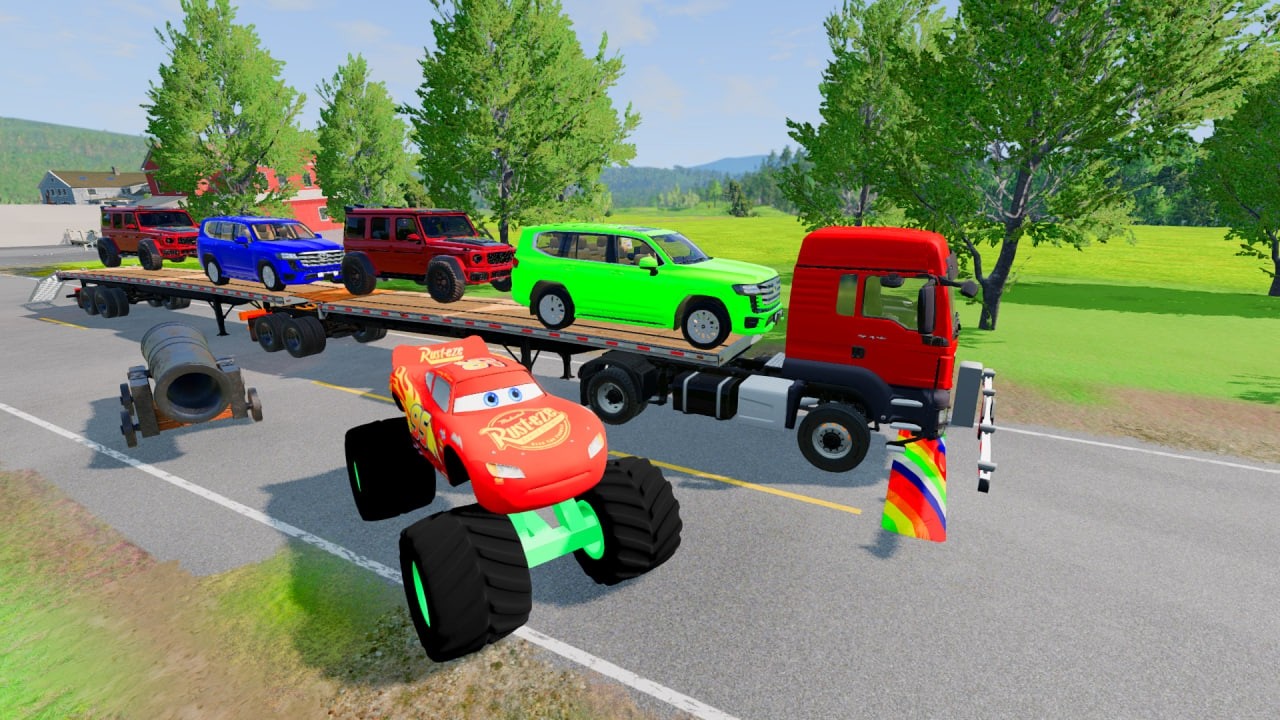 Flatbed Truck McQueen | Transportation with Truck - Pothole vs Car # | BeamNG.Drive Gameplay